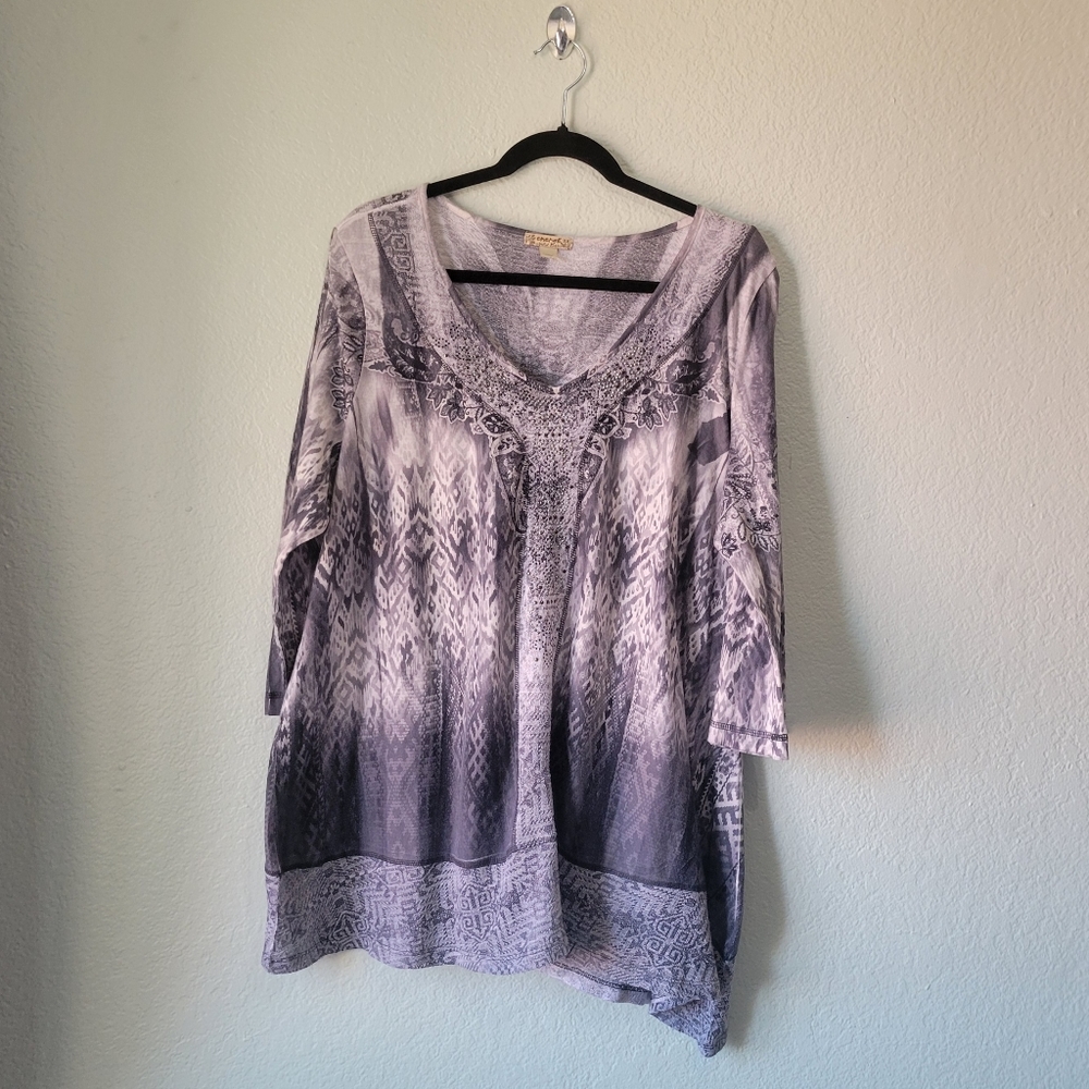Energe World Wear Gray 3x Shirt With Beaded Acents